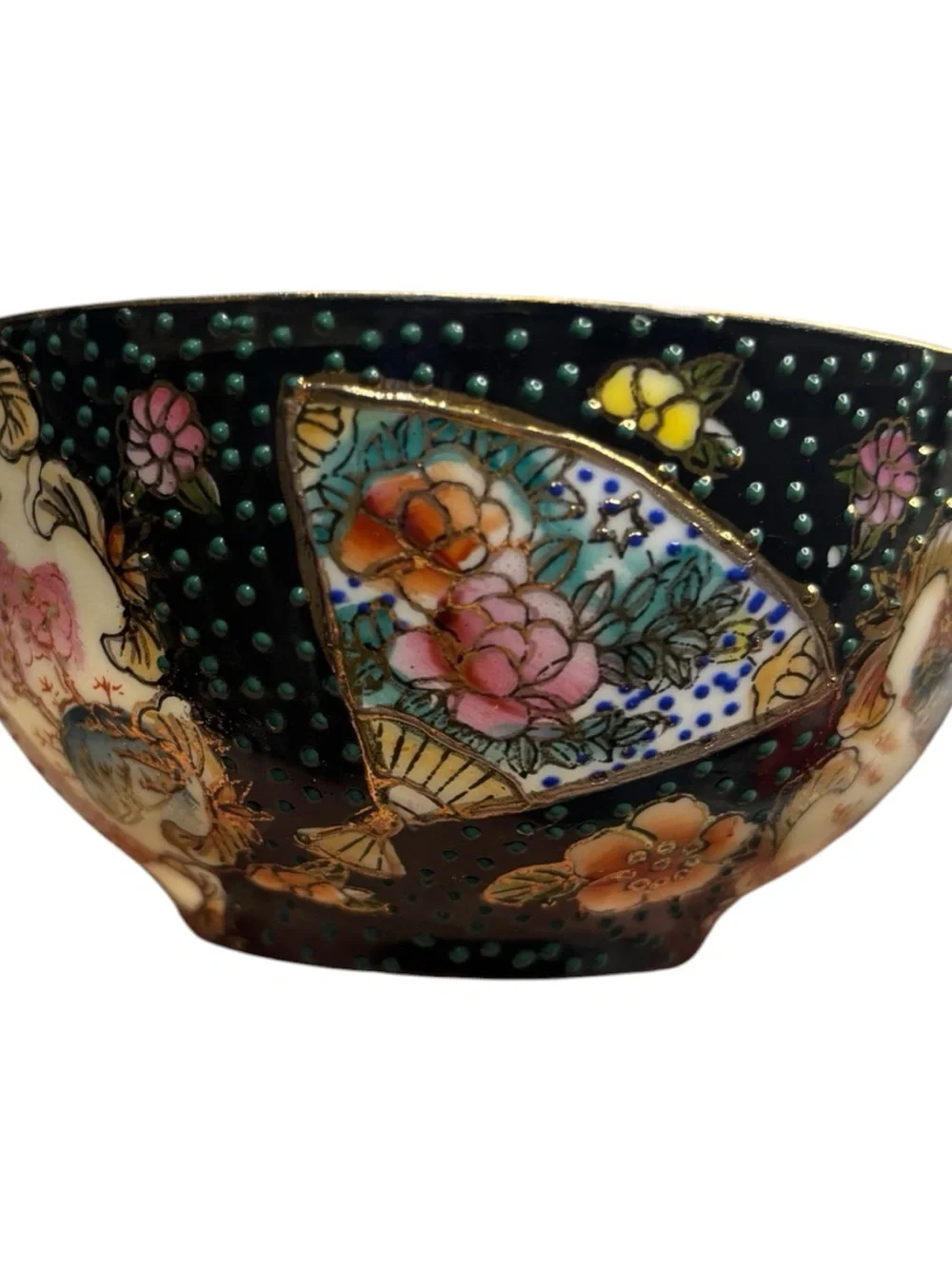 Vint Hand Painted Satsuma Chinese Porcelain Cup Saucer Gilded Gold Geisha Girls